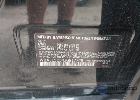 2018 BMW 540I z USA, uszkodzony, nr VIN WBAJE5C54JG917748